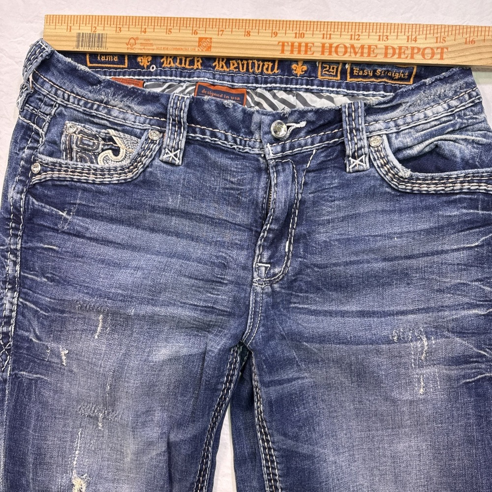 Rock Revival Jeans Women 29 Denim TAMA Easy Straight rhinestones embelished - Picture 7 of 10